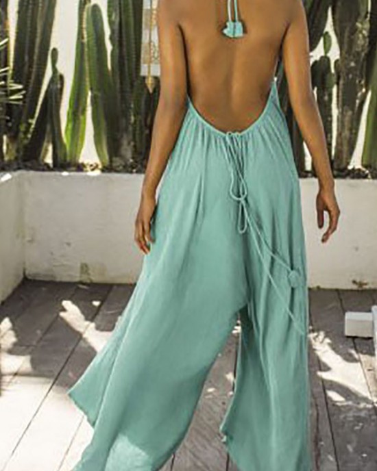 Sexy V-neck camisole loose jumpsuit HF3423-02-02 Sexy V-neck camisole loose jumpsuit HF3423-02-02