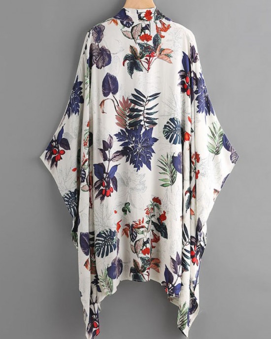Women Summer Floral Print Loose Long Sleeve Irregular Hem Cardigans Women Summer Floral Print Loose Long Sleeve Irregular Hem Cardigans