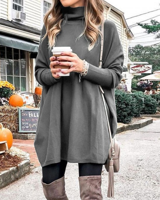 Plus Size Women Solid Color Turtleneck Bat Sleeve Knitted Sweaters Plus Size Women Solid Color Turtleneck Bat Sleeve Knitted Sweaters