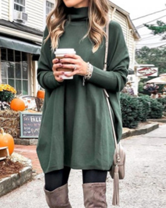 Plus Size Women Solid Color Turtleneck Bat Sleeve Knitted Sweaters Plus Size Women Solid Color Turtleneck Bat Sleeve Knitted Sweaters