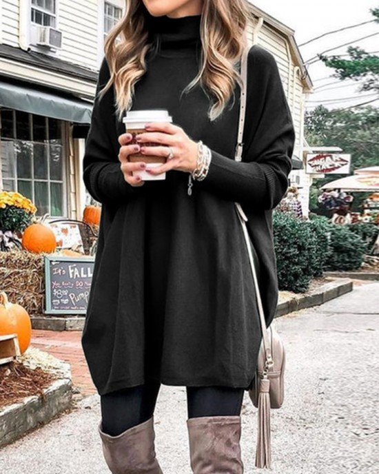 Plus Size Women Solid Color Turtleneck Bat Sleeve Knitted Sweaters Plus Size Women Solid Color Turtleneck Bat Sleeve Knitted Sweaters